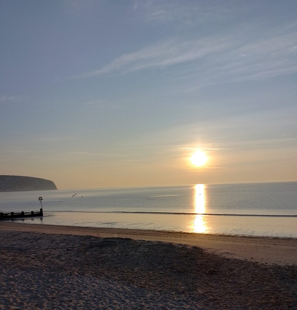 Dawn at Swanage beach in May